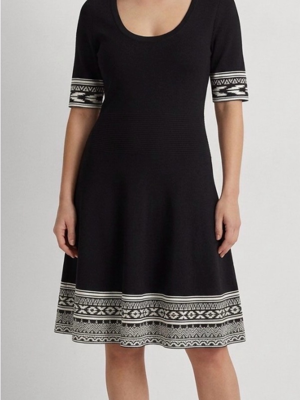 Nina Leonard Black Midi Dress with White Geometric Trim